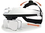 MagniPros Head Mount Magnifier with Ultra Bright LED Head Lamp - 5 Interchangeable Lenses - 2 Way Adjustable Headbands with Padding Comfortably Fits Any Head Size