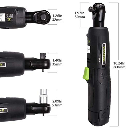 Electric Ratchet Wrench, HAWKFORCE Cordless 3/8 Inches Air Ratchet Tool Set Variable Speed Trigger with 12V Lithium-Ion Battery, Charger Kit and 16 PCS Wrench Sockets