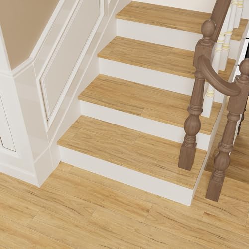 VEELIKE Vinyl Sheet Flooring Stick on Floor Tiles Waterproof Self Adhesive Cottage Oak Light Brown Wood Look Planks 16 Pack 24 Sq.Ft. 6x36 Inch for Kitchen Bathroom Bedroom Renters Home Decor