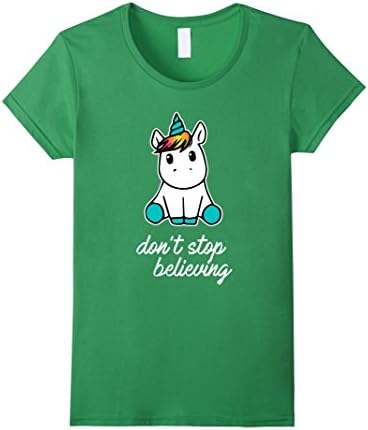 Women's Unicorn T-Shirt  Don't Stop Believing T-Shirt Large Grass