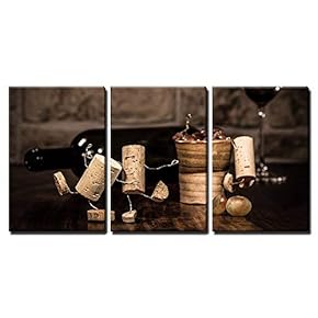 3 Piece Canvas Wall Art - Concept Lot of Alcohol on a Party by Wine Cork Figures - Modern Home Art Stretched and Framed Ready to Hang - 16"x24"x3 Panels