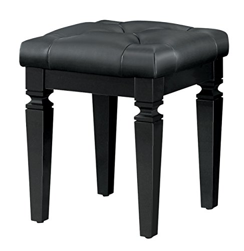 Homelegance Allura Cushion Crystal Tufted Vanity Stool With Turned Legs Bi-Cast Vinyl, Black