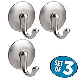 mDesign AFFIXX, Peel-and-Stick Adhesive Storage Hook for Dish Hand Towels, Keys, Coats, Hats - Set of 3, Brushed Nickel