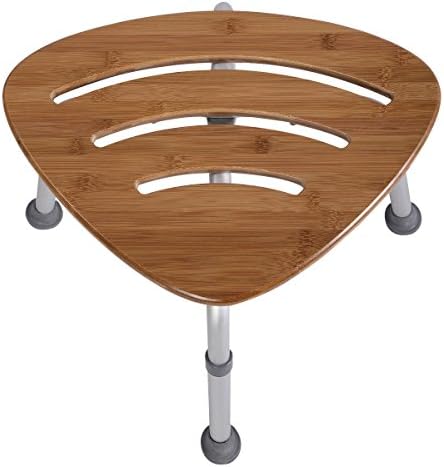 Bamboo Bath Seat Shower Chair Triangular Fanshaped Slip-Resistant Rubber Tip (Brand New)
