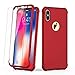 iPhone X Case, iPhone Xs Case, with[2 x Tempered Glass Screen Protector] ORETech 360° Full Body Shockproof Protection Cover Ultra-Thin Hard PC + Soft Rubber Silicone Case for iPhone X/XS- Red
