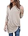 LookbookStore Women's Casual Soft Long Sleeves Round Neck Loose Fit Twist Knot Tunic Knit Blouse Holiday Top Shirts Apricot Size X-Large