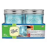 Ball Regular Mouth Elite Collection Half Pint Mason Jars with Lids and Bands, 8-Ounces, Blue (4-Pack)