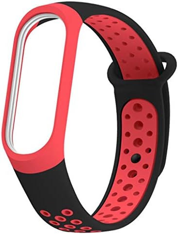 EIKdoulf02 Soft Silicone Watchband Watch Bracelet Wrist Strap Replacement Bands for Xiaomi Miband 3 4 - Black Red