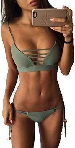 Sychle Women Bandage Push Up Swimsuit Two Piece Bikini Set Bathing Suit Thong