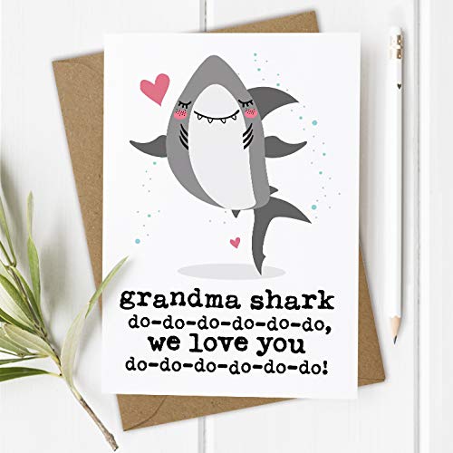 Mothers Day Card Grandma, Mother's Day Card for Nanny Granny Gran Nana, Grandma Shark Birthday Card (Outside Wording: Grandma, We Love You)
