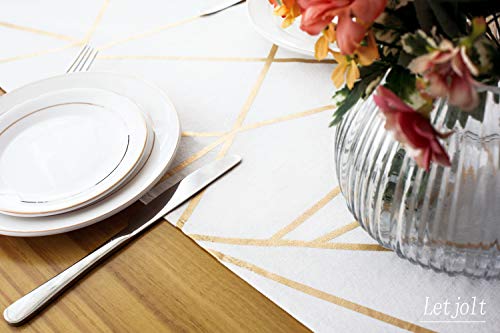 Letjolt White Table Runners Gold Geometric Table Runner for Stylish Wedding Party Bridal Shower Table Setting Decor 100% Cotton 12x72 Inches