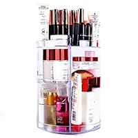 Portin 360 Rotating Makeup Organizer- Large Crystal Adjustable Jewelry Spinning Cosmetic Display Storage-13.4 x 8.46 inches with 8 Layers Large Capacity Cosmetic Display for Dresser, Bedroom, Bathroom