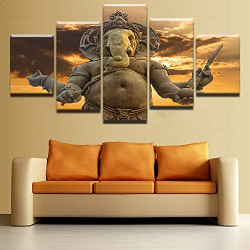 Mddrr Modular Canvas Pictures for Living Room Home Decor Hd Printed Posters 5 Pieces The Ganesha Paintings Wall Art Decor Framework