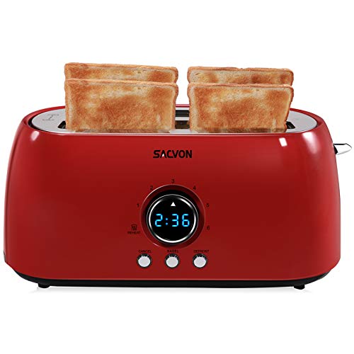 Toaster 4 Slice Long Slot, SACVON Stainless Steel Retro Toasters with