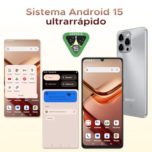 DOOGEESmart Note 58 Mobile Phone Android 15, 6250mAh Battery, T7250 Octa Core, 32GB+128GB Smartphone, 6.56" HD+ IPS 90Hz, 16MP+8MP, Body 8.6mm Phone, Face ID/NFC/OTG/GPS/Dual SIM 4G Mobile