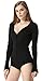 Moxeay V-Neck One Piece Bodysuit Long Sleeve Bodycon Rompers (Small, Black)