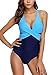ALove Women Twist Cross One Piece Swimsuit V Neck Bathing Suits Swimwear XXL Aqua-Navy