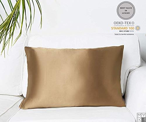 MYK 100% Pure Natural Mulberry Silk Pillowcase, 19 Momme, 600 Thread count, for Hair & Skin, OEKO-TEX w/Hidden Zipper (Mocha)