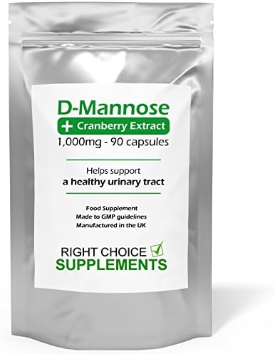 D-Mannose + Cranberry 1000mg - 90 Capsules - High Strength - Allergen Free - Not D-Mannose Tablets or Powder - Made in the UK