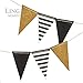 Ling's moment Paper Bunting Triangle Flags Banner Vintage Pennant Banner for Wedding, Bachelorette Party, New Year Party, Birthday, Graduation, Baby Shower, 15pcs Flags(Gold+Black+French Stripe)
