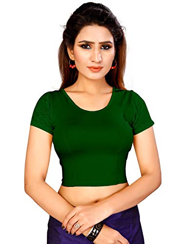 Women's Round Neck Cotton Lycra And Net Readymade Stretchable Blouse (D61_1_CLB_Multi-Coloured_Free Size)