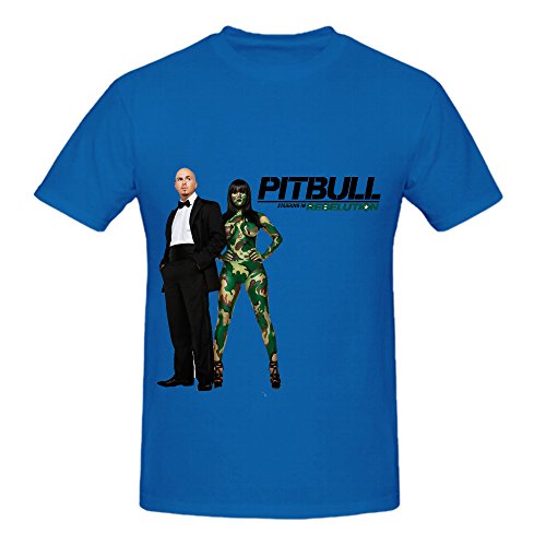 Pitbull Rebelution Pop Album Cover Men Crew Neck Short Sleeve Shirt Blue