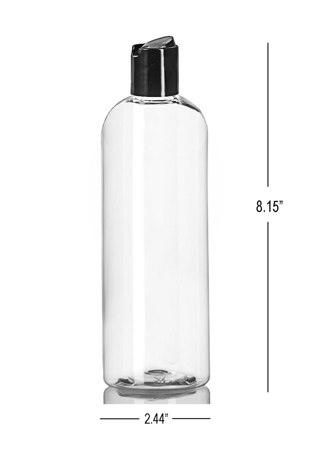 ljdeals 16 oz Clear Plastic Empty Bottles with Black Disc Top Caps, Squeezable Refillable Containers for Shampoo, Lotions, Cream and More Pack of 2, BPA Free, Made in USA