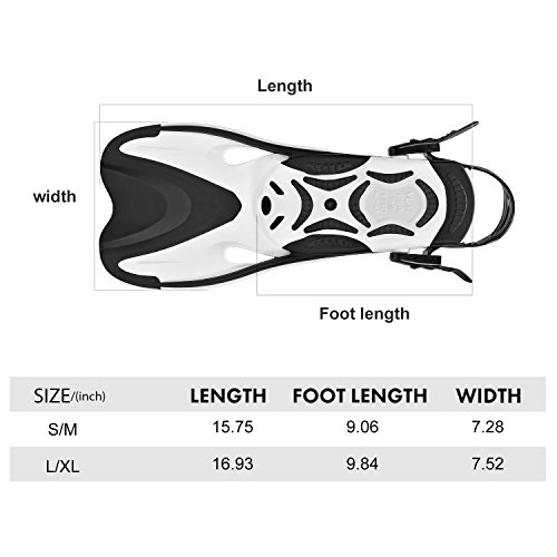 Speefish Diving Short Open Heel Training Fins, Snorkel Dive Flippers with Extra Fin Strap and Mesh Bag for Travel Snorkeling Swimming (White, S/M) - Thumbnail 3
