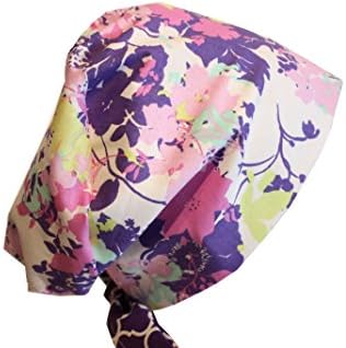 Scrub Hat Chef Chemo Cap European Style Pixie Lilac Lavender Floral
