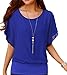 VIISHOW Women's Loose Casual Short Sleeve Chiffon Top T-Shirt Blouse Blue L
