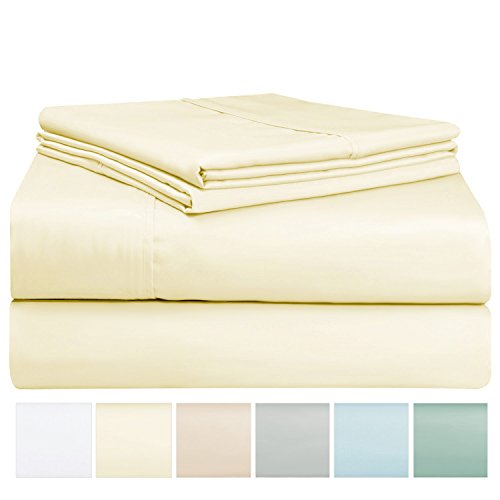 400 Thread Count Sheet Set, 100% Long Staple Cotton Cream Full Sheets, Sateen Weave Bed Sheets fit upto 17 inch Deep Pockets, 4Pc Set by Pizuna Linens (Cream Full 100% Cotton Sheet Set)
