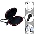 Earphones Carrying Case Mini Headphones Bag Portable PU Leather Storage Pouch with Carabiner for Earbuds Headsets USB Disk USB Cable iPhone Cable etc - Black
