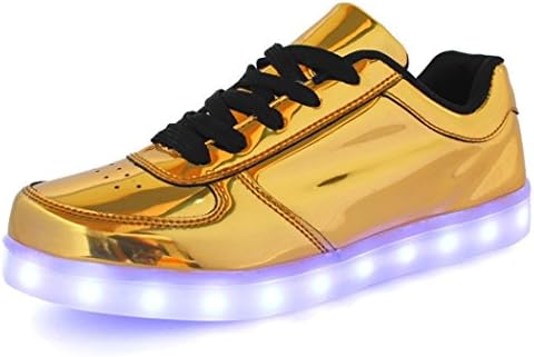 USB Rechargeable LED Shoes Fashion Sneakers Flashing Shoes For Mens Women(Gold 37/6 B(M) US Women/4.5 D(M) US Men)