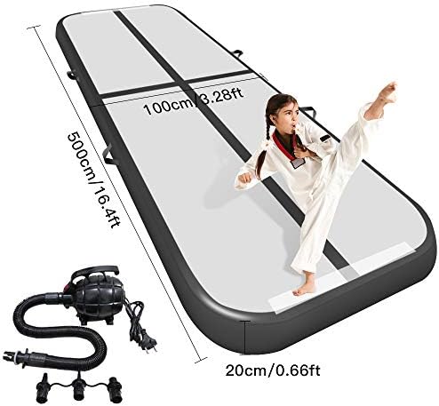 Airacker 9.84ft/13.13ft/16.4ft/19.69ft/23ft/26ft/29ft/33ft/36.ft/39ft Air Track, Tumbling Mat, Inflatable Gymnastics Airtrack Mat, Air Floor Mat (Black, 16.4)