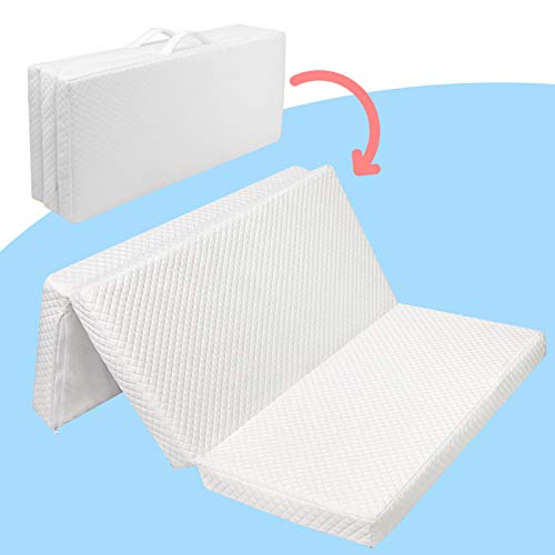 Stuffed®️ Trifold Pack and Play Mattress, Foldable Travel Pack n Play Mattress Pad, Playard Mattresses, Toddler Playpen…