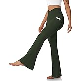DLOODA Women's Flare Leggings with Pockets Crossover High Waisted Bootcut Yoga Pants Tummy Control Bell Bottom Leggings