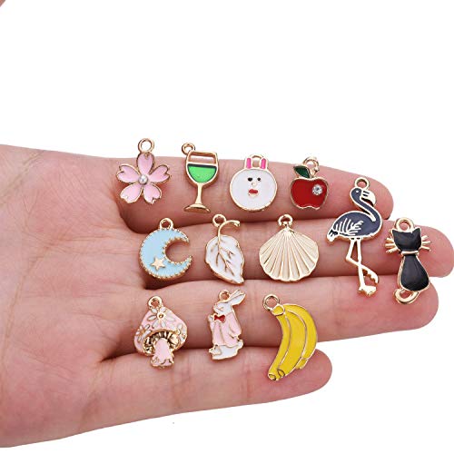 JEWMAY 60PCS Assorted Gold Plated Enamel Charm Pendant for Necklace Bracelet Jewelry Making
