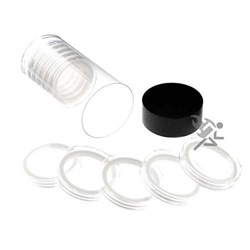 Black Lid Capsule Tube & 10 Air-Tite X Deep 40mm White Ring Coin Holders for Elemetal Rounds