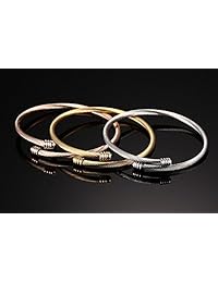 Acero inoxidable Triple 3 Apilables Cable de alambre trenzado Cuff Bangle pulsera para las mujeres, Oro Rose plata