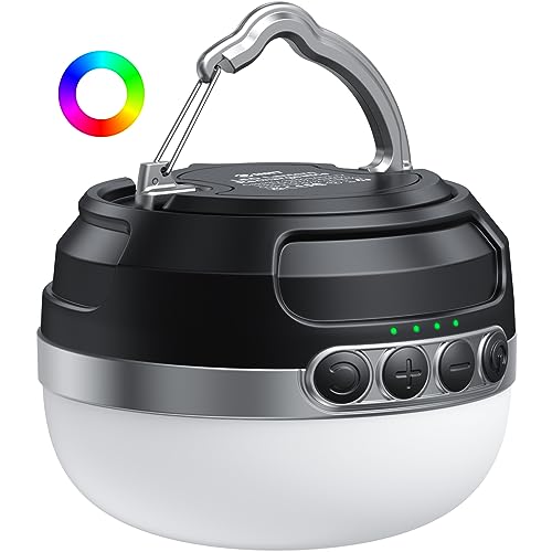 LED Campinglampe, 10400mAh Akku Aufladbar RGB Farblichtwechsel, Stufenlos Dimmbare, Magnetische Camping Licht mit Haken für Heim, Außenaktivität, Wand