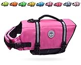 Vivaglory Ripstop Dog Life Jacket, Reflective & Adjustable Preserver Vest with Enhanced Buoyancy & Rescue Handle, Pink, Large