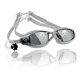 [Premium] BEST VALUE Mirrored Anti Fog Swimming Goggles for Adult Men, Women and Ladies with UV Protection, Free Nose Plug - Comfortable Reflective Tinted Lens Leakproof Swim Glasses - Lifetime Warranty! (Silver)