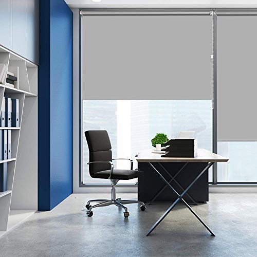 SEEYE 100% Blackout Waterproof Fabric Window Roller Shades Blind, Thermal Insulated,UV Protection,for Bedrooms,Living Room,Bathroom,The Office, Easy to Install 24" W x 79" L(Grey)