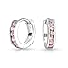 Pink Cubic Zirconia CZ Channel Set Small Huggie Hoop Earrings For Women Simulated Topaz .925 Sterling Silver