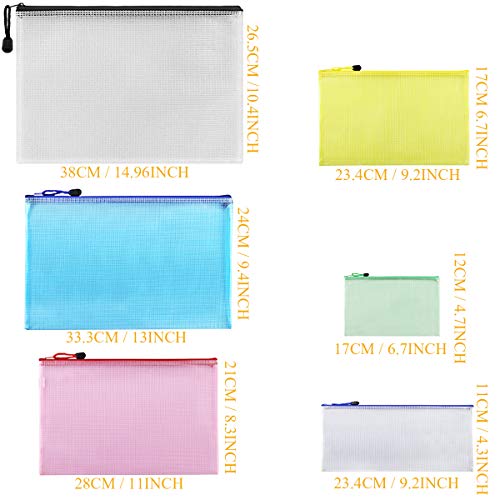 Mesh Zipper Pouch Waterproof Double Plastic Document Organizer Bag Zip File Folders for Office School Suppliesï¼ŒBusiness Receipts, Magazine, Toys, Cosmetics,Travel Accessories 6 Sizes,30 Pcs