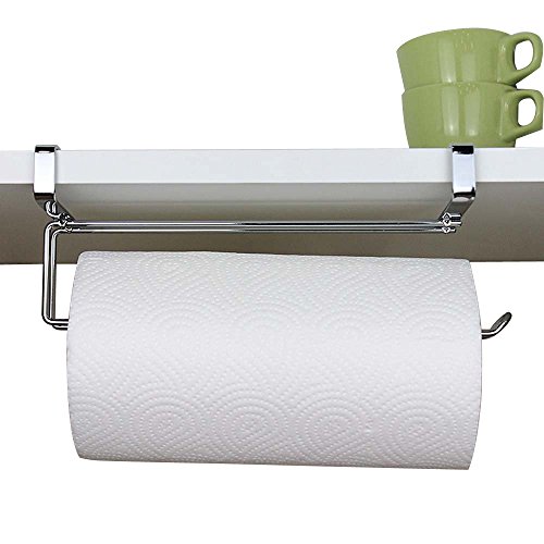 SYIDINZN Paper Towel Hanger Holder, Stainless Steel Kitchen Roll Paper Towel Holder Tissue Hanger Organizer Rack for Kitchen Under Cabinet Over Door (Large Size)