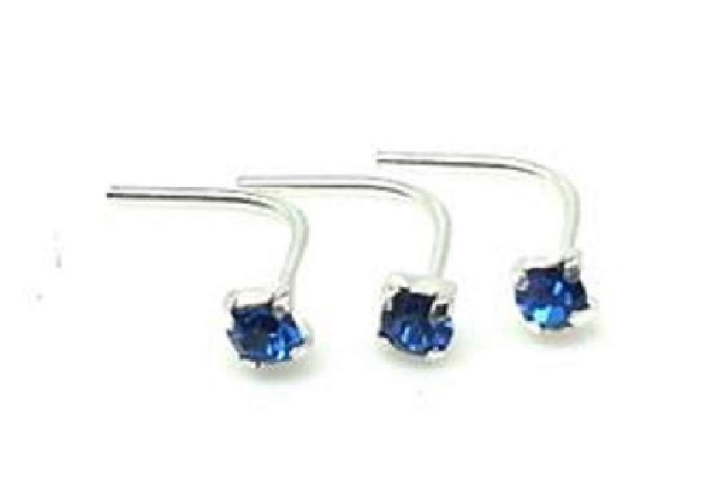 Sterling Silver 2mm Sapphire Blue L Shape Nose studs