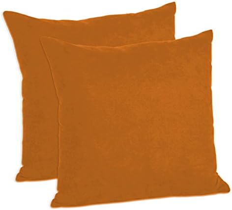 MoonRest Pack of 2- Suede Square Decorative Throw Pillow Covers Sofa sham Solid Colors Couch Cushion Pillowcases (16 x 16 Rust Orange)
