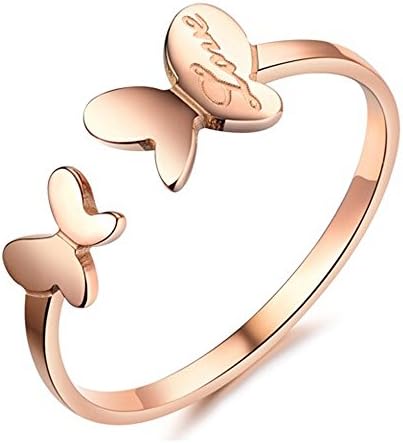Navifoce Fashion Rose Gold Plated Stainless Steel Finger Band "Love" Engraved Butterfly Women's Rings (4)