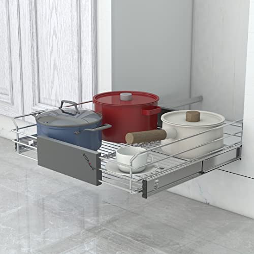 One Tier Adjustable Pull Out Kitchen Organizer,12.5" W X 19.7" D X 5.3”H,Easily